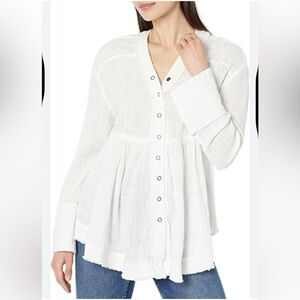 Free People White Button-Front Blouse